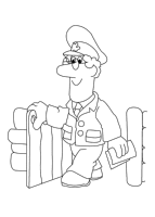 A coloring page of postman pat